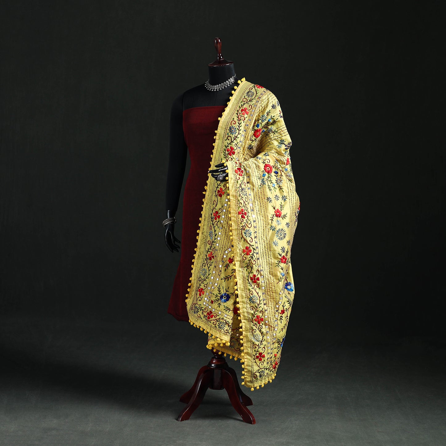 Phulkari Hand Embroidered Chanderi Silk Dupatta 30
