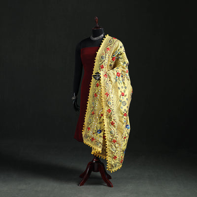Phulkari Hand Embroidered Chanderi Silk Dupatta 30