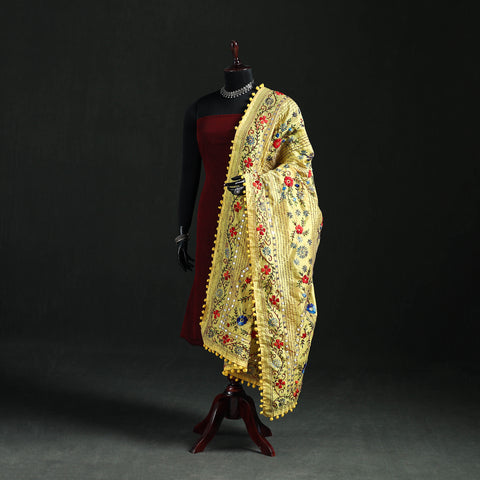 Phulkari Hand Embroidered Chanderi Silk Dupatta 30