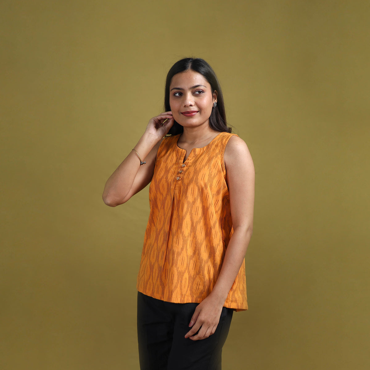 Pochampally Ikat Cotton Sleeveless Crop Top for Women 19
