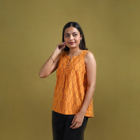 Pochampally Ikat Cotton Sleeveless Crop Top for Women 19