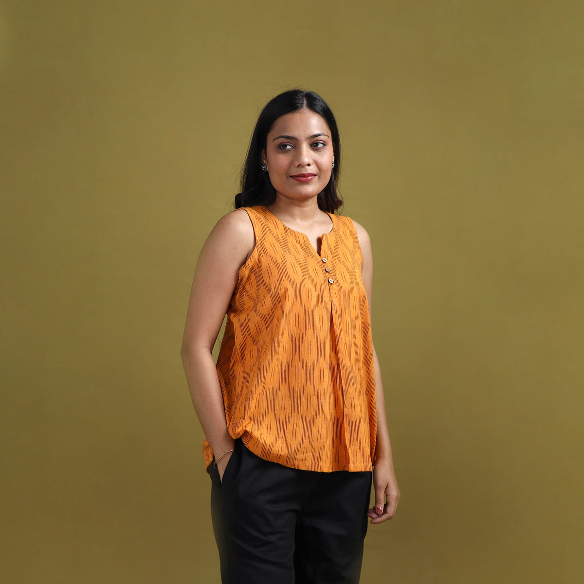 Pochampally Ikat Cotton Sleeveless Crop Top for Women 19