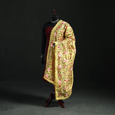 Phulkari Hand Embroidered Chanderi Silk Dupatta 31
