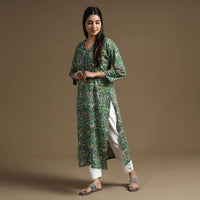 Green - Bagru Hand Block Printed Cotton Long Kurta