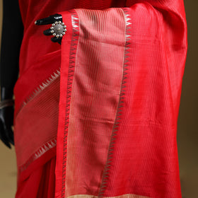 Red - Pure Handwoven Mangalagiri Silk Cotton Pattu Saree with Zari Border 12