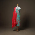 Sanganeri Block Print Cotton Unstitched Dress Material: Kurta, Bottom & Dupatta with Jewellery 23
