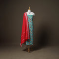 Sanganeri Block Print Cotton Unstitched Dress Material: Kurta, Bottom & Dupatta with Jewellery 24