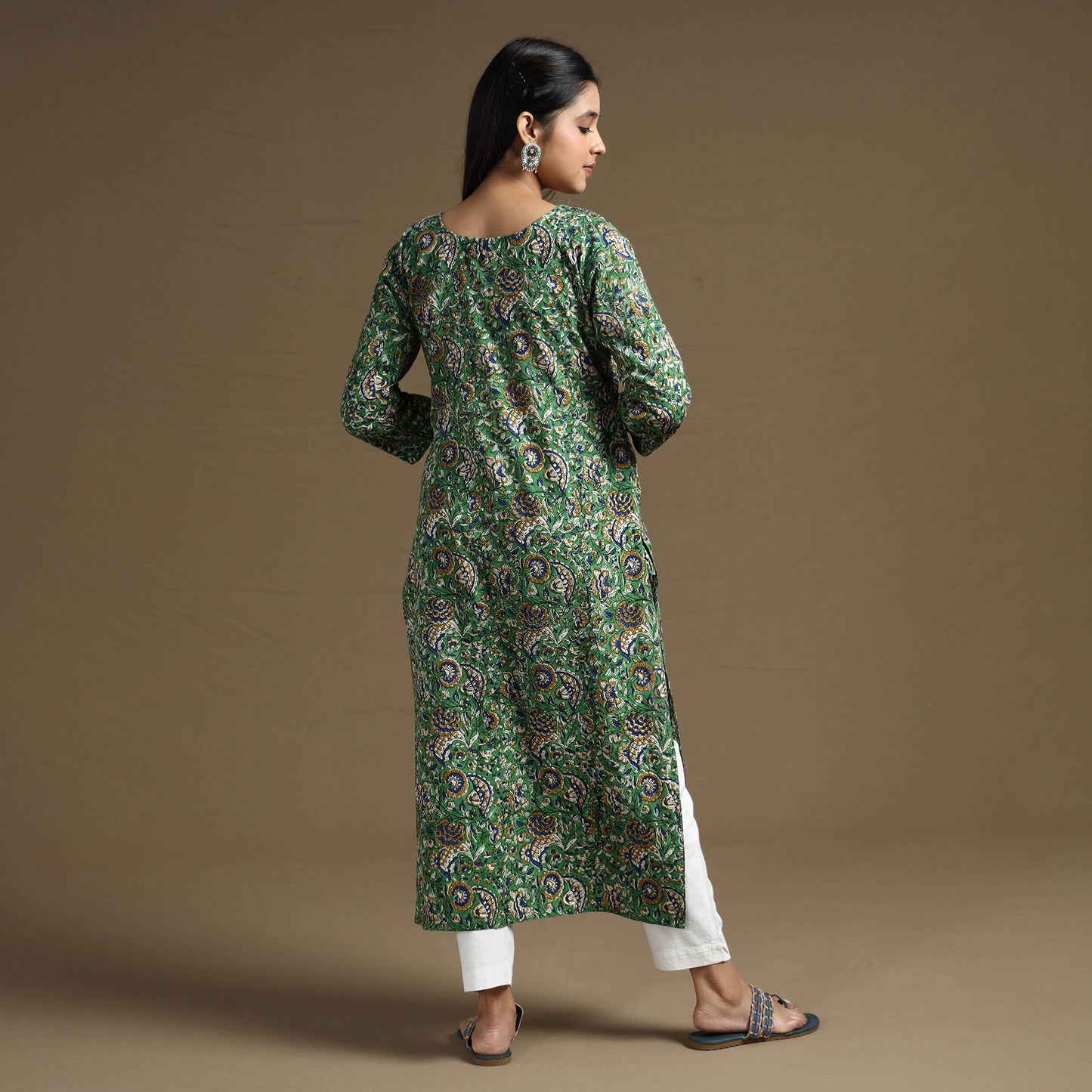 Green - Bagru Hand Block Printed Cotton Long Kurta