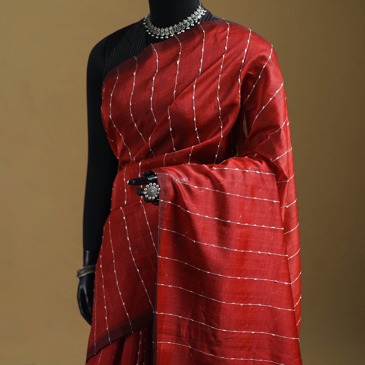 Red - Pure Handwoven Mangalagiri Silk Cotton Pattu Saree 13