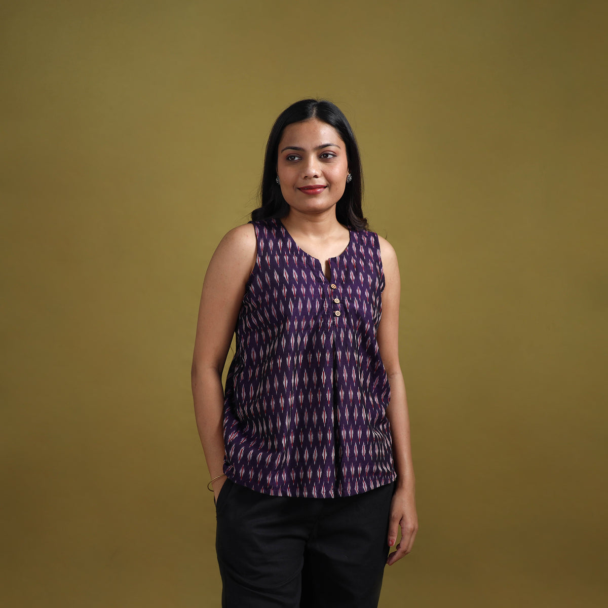 Pochampally Ikat Mercerised Cotton Sleeveless Crop Top for Women 10