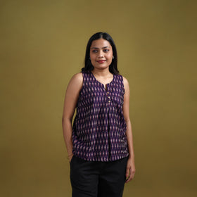 Pochampally Ikat Mercerised Cotton Sleeveless Crop Top for Women 10
