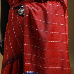 Red - Pure Handwoven Mangalagiri Silk Cotton Pattu Saree 13