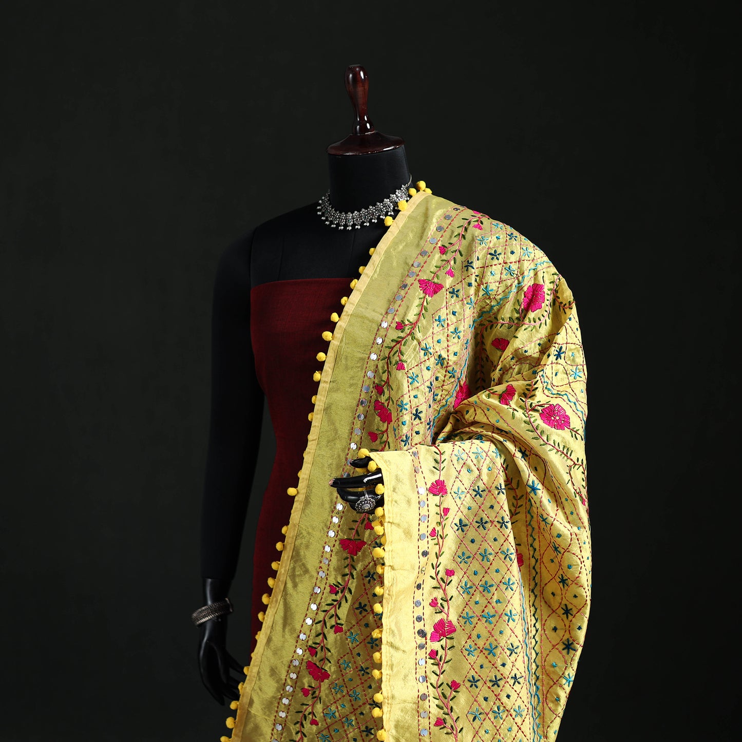 Phulkari Hand Embroidered Chanderi Silk Dupatta 32