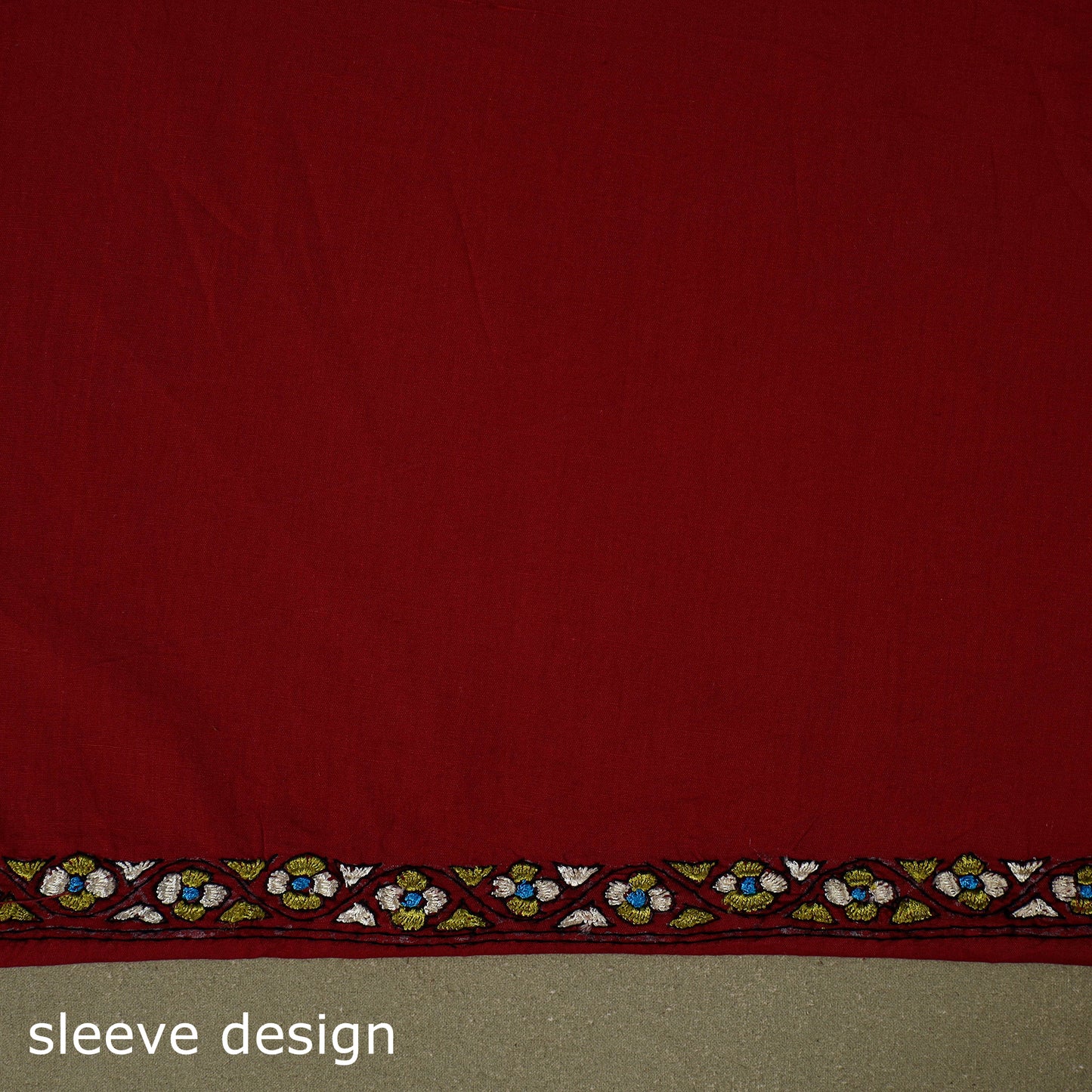 Red Hand Embroidery Cotton Kashida Kurta Material