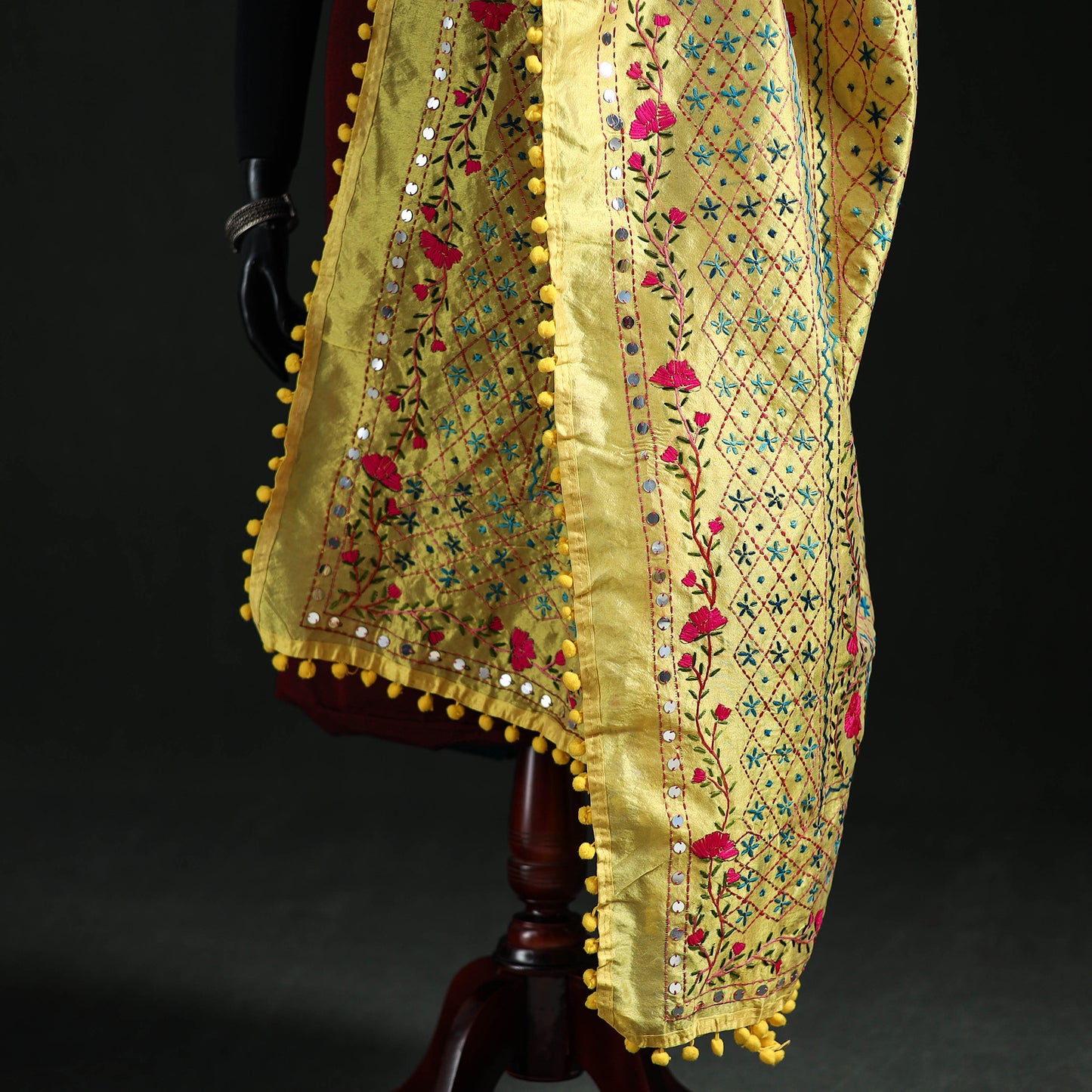 Phulkari Hand Embroidered Chanderi Silk Dupatta 32