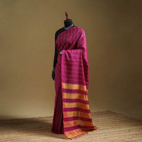 Purple - Pure Handwoven Mangalagiri Silk Cotton Pattu Saree 14