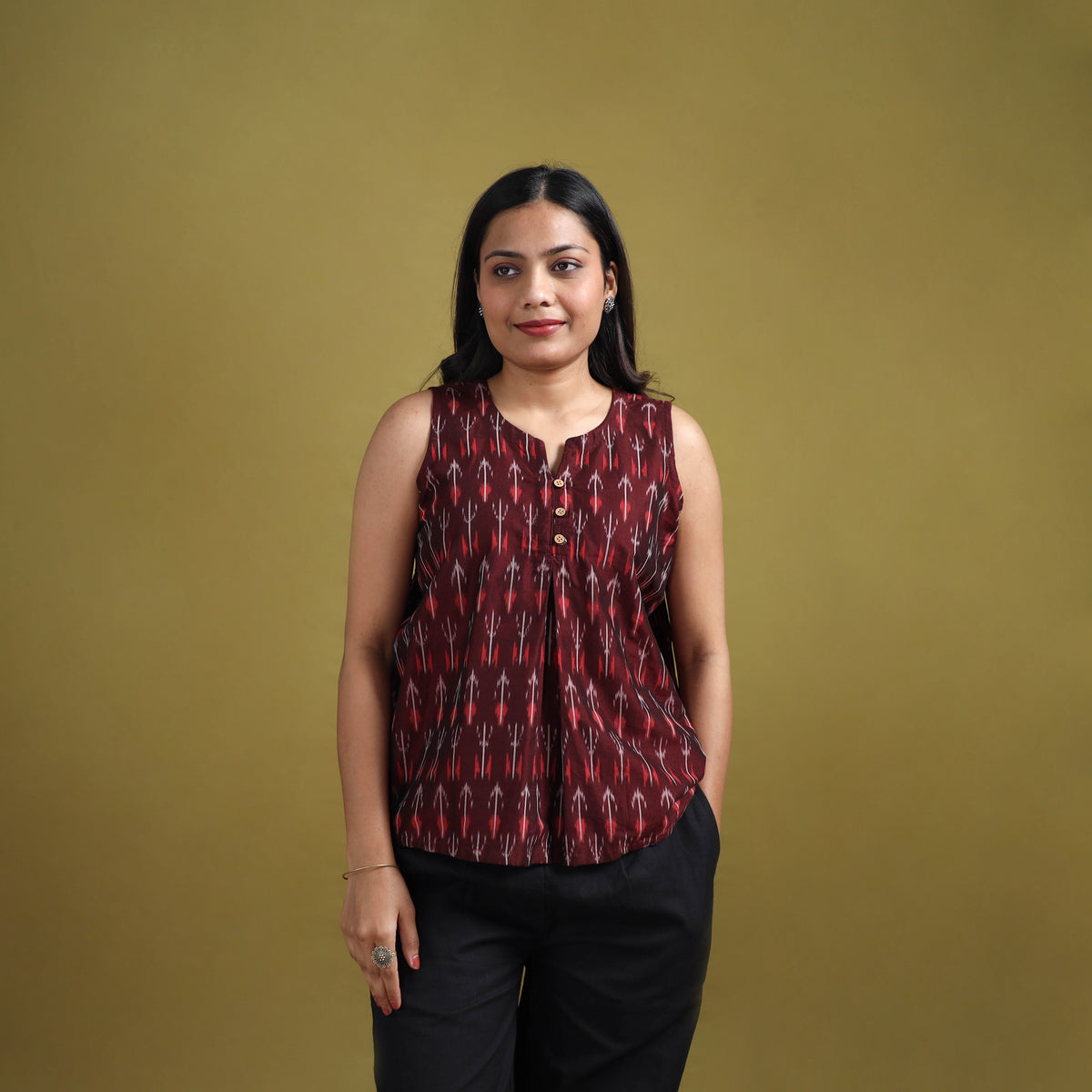 Pochampally Ikat Mercerised Cotton Sleeveless Crop Top for Women 09