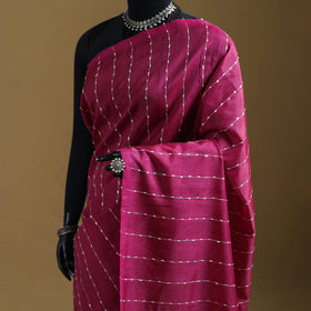 Purple - Pure Handwoven Mangalagiri Silk Cotton Pattu Saree 14