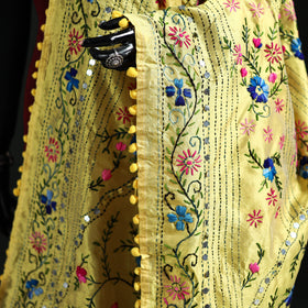 Phulkari Hand Embroidered Chanderi Silk Dupatta 33