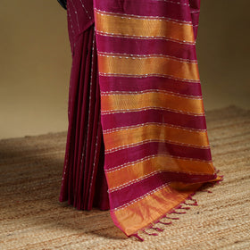 Purple - Pure Handwoven Mangalagiri Silk Cotton Pattu Saree 14