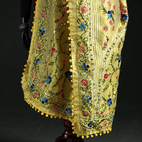 Phulkari Hand Embroidered Chanderi Silk Dupatta 33