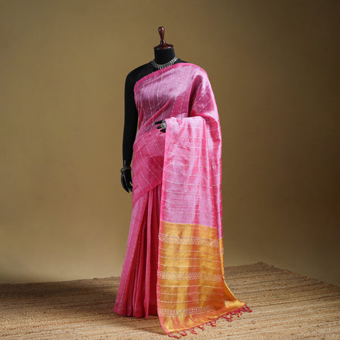 Pink - Pure Handwoven Mangalagiri Silk Cotton Pattu Saree 15