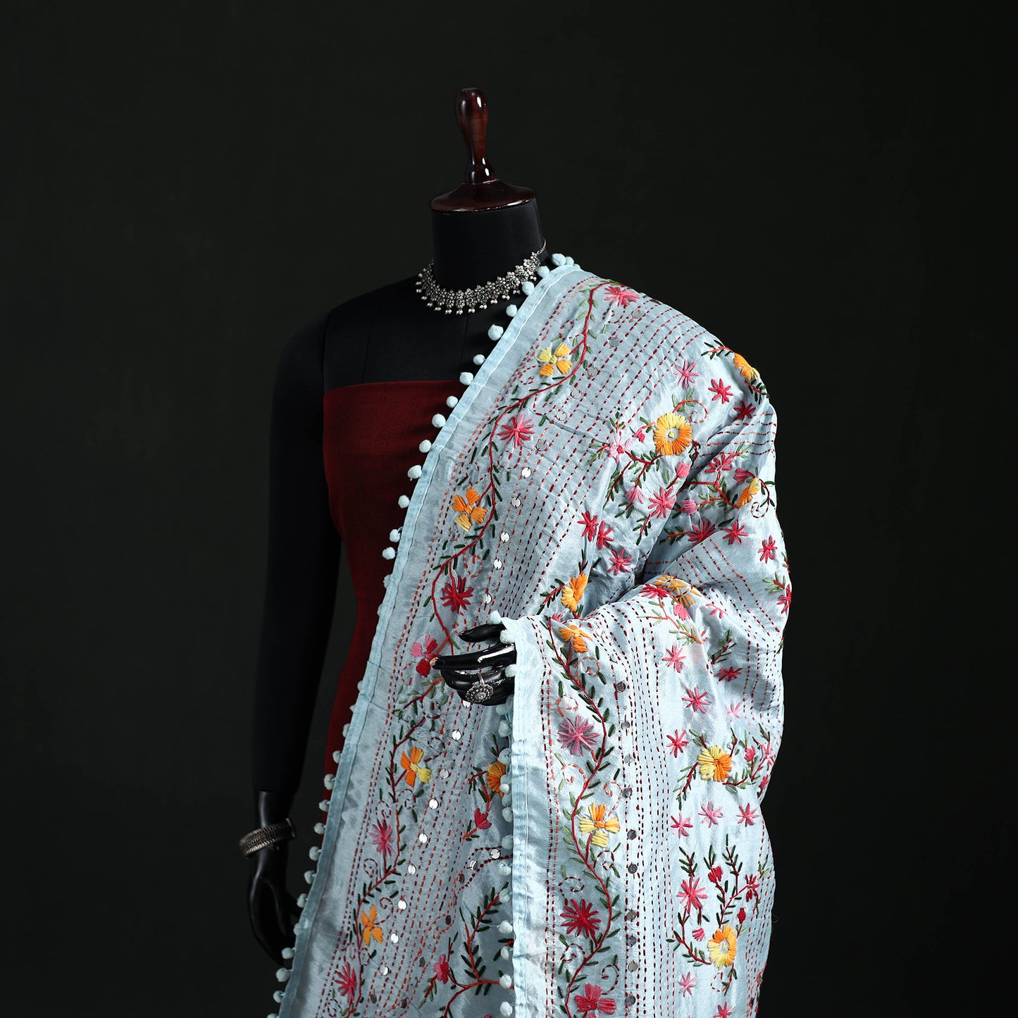Phulkari Hand Embroidered Chanderi Silk Dupatta 34
