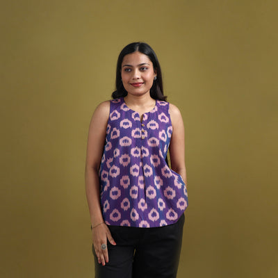 Pochampally Ikat Mercerised Cotton Sleeveless Crop Top for Women 06