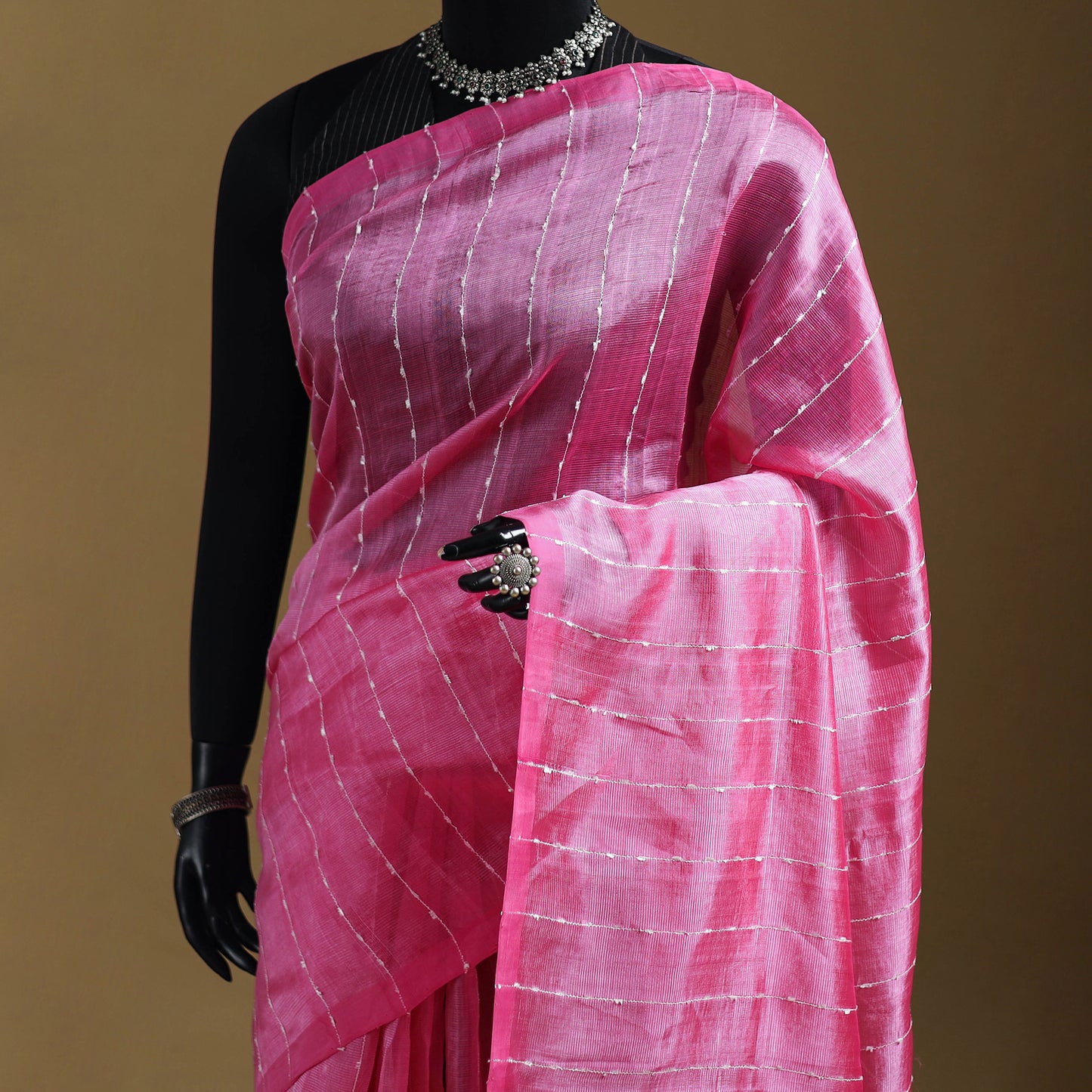 Pink - Pure Handwoven Mangalagiri Silk Cotton Pattu Saree 15