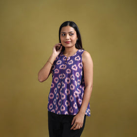 Pochampally Ikat Mercerised Cotton Sleeveless Crop Top for Women 06