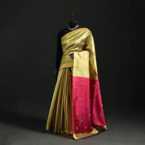 Yellow - Handspun Handwoven Bhagalpuri Tussar Silk Saree 04