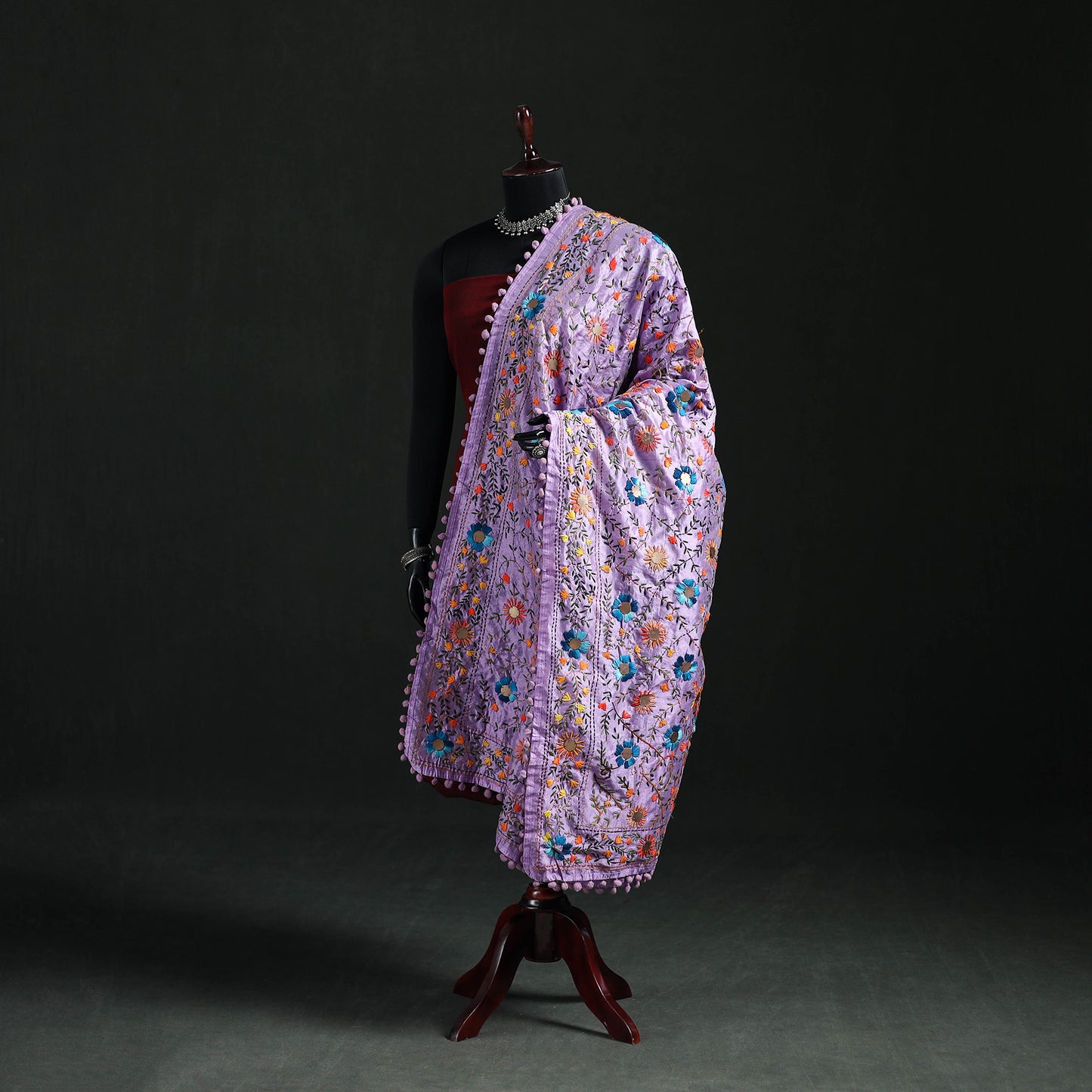 Phulkari Hand Embroidered Chanderi Silk Dupatta 35