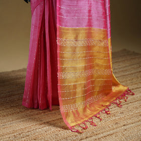Pink - Pure Handwoven Mangalagiri Silk Cotton Pattu Saree 15