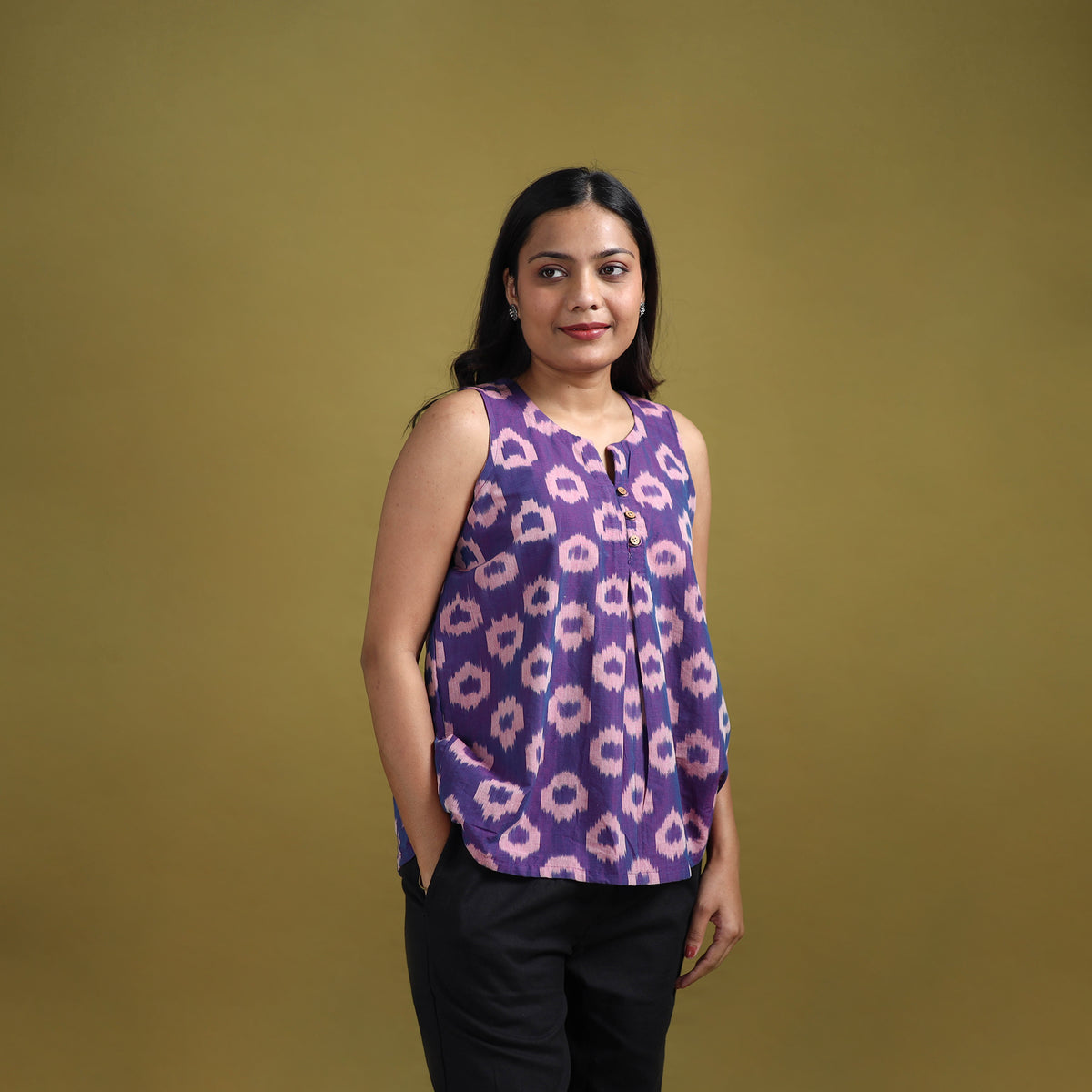 Pochampally Ikat Mercerised Cotton Sleeveless Crop Top for Women 06