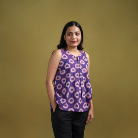 Pochampally Ikat Mercerised Cotton Sleeveless Crop Top for Women 06