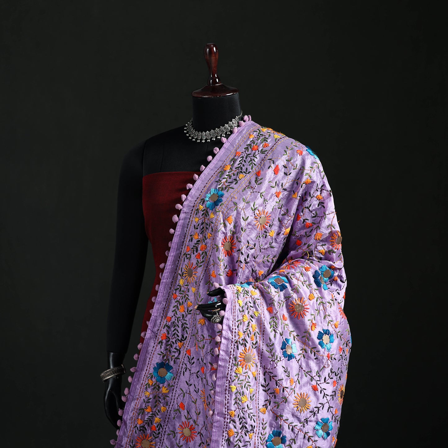 Phulkari Hand Embroidered Chanderi Silk Dupatta 35