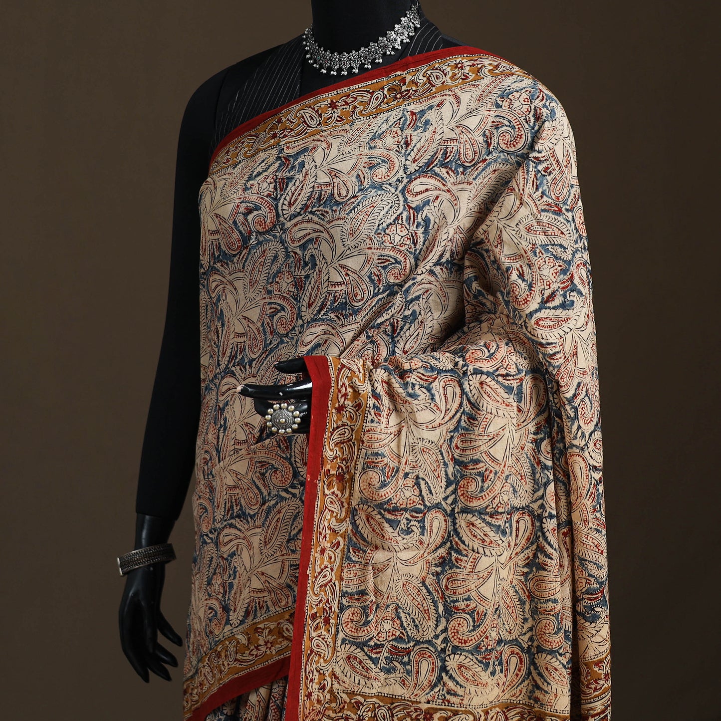 Pedana Hand Block Print Natural Dyed Cotton Kalamkari Saree 64