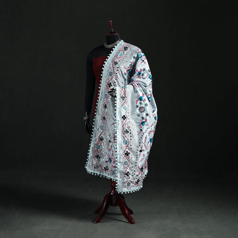 Phulkari Hand Embroidered Chanderi Silk Dupatta 36