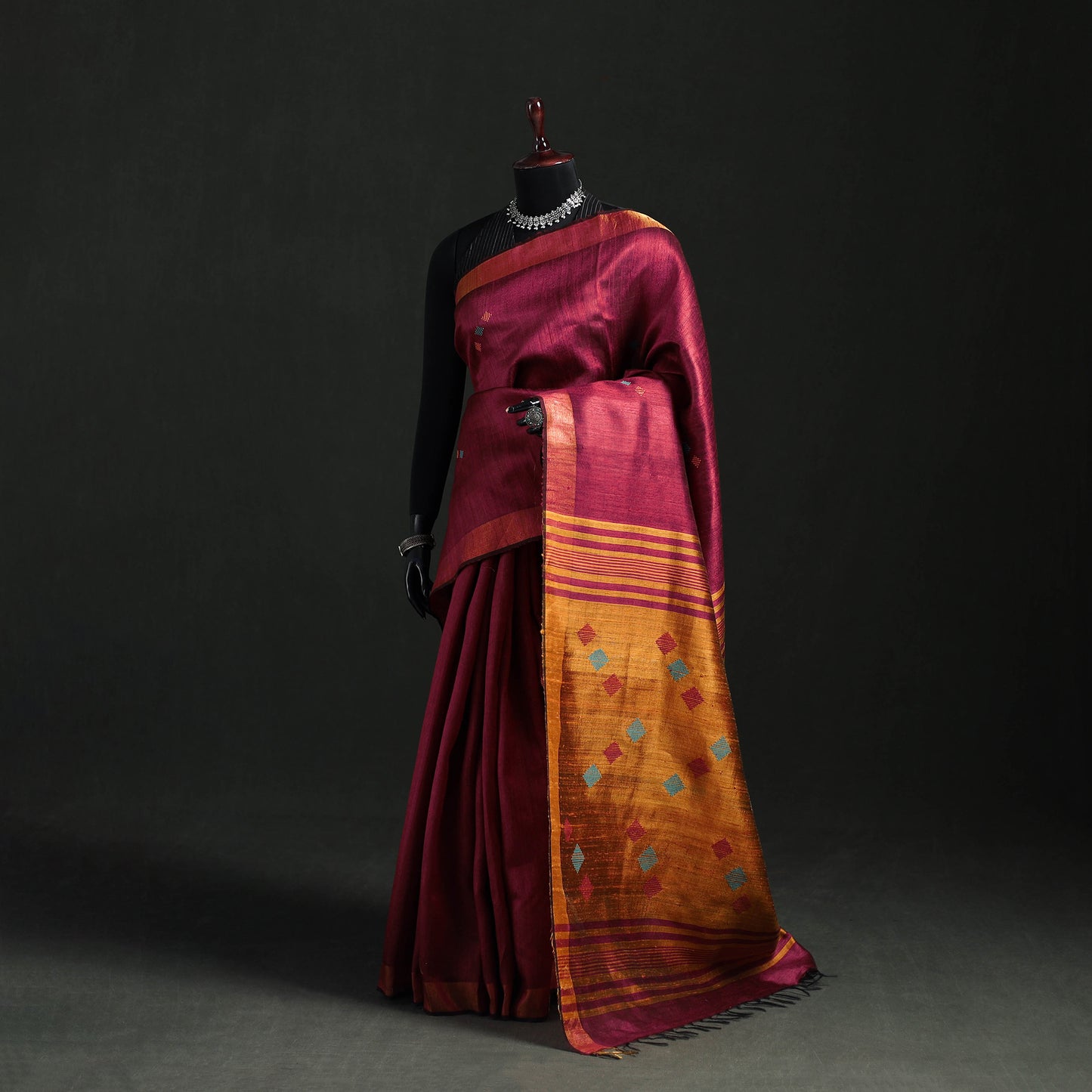 Handspun Handwoven Bhagalpuri Tussar Silk Saree 05