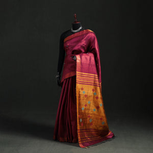 Red - Handspun Handwoven Bhagalpuri Tussar Silk Saree 05