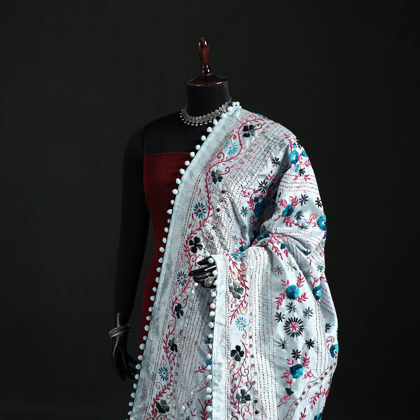 Phulkari Hand Embroidered Chanderi Silk Dupatta 36