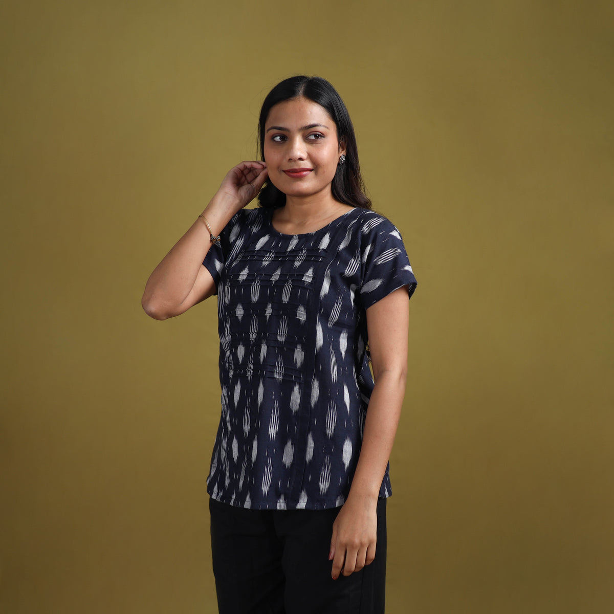 Pochampally Ikat Cotton Crop Top for Women 15