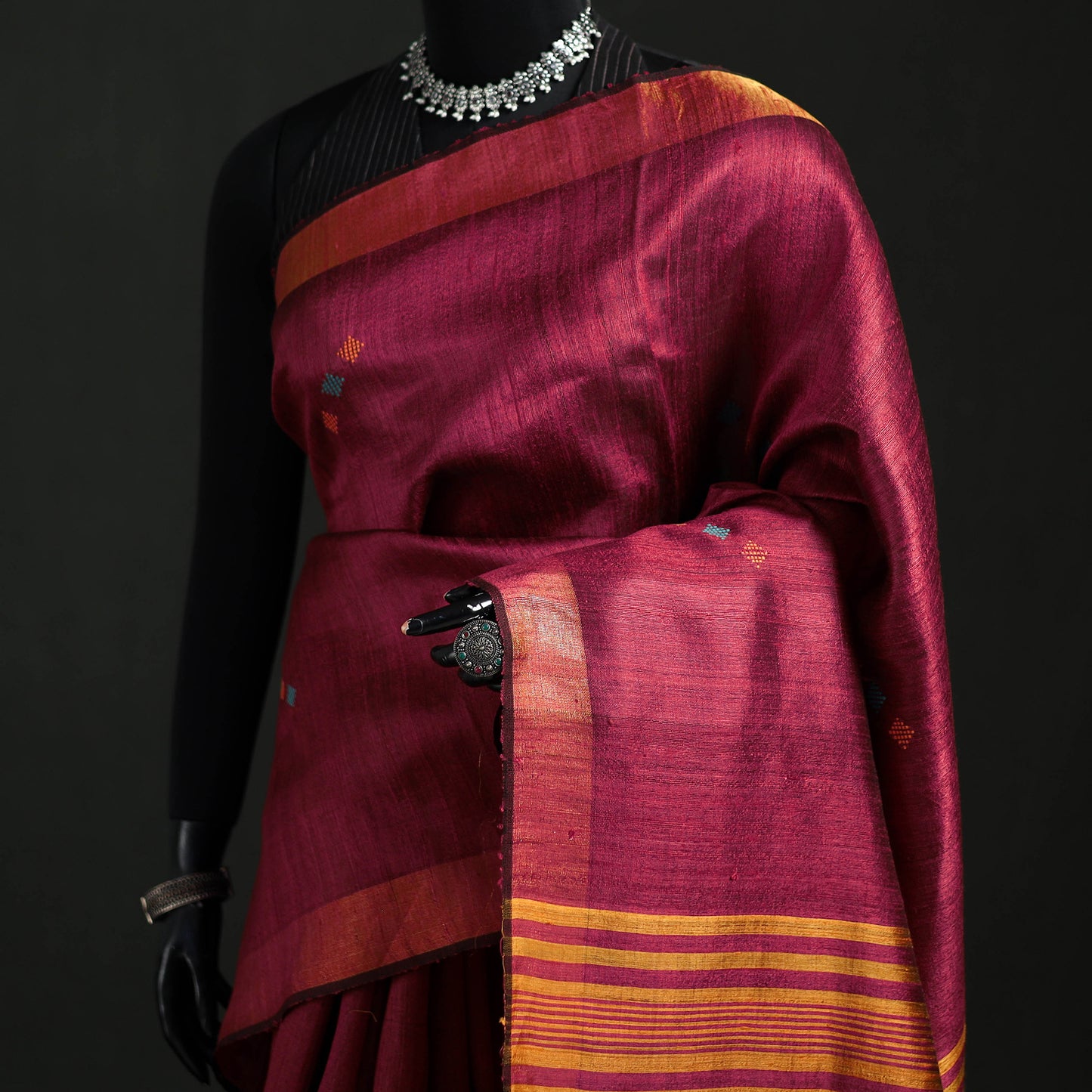 Handspun Handwoven Bhagalpuri Tussar Silk Saree 05