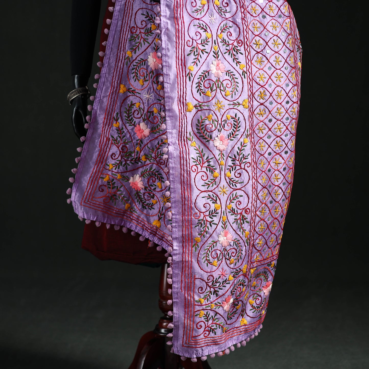Phulkari Hand Embroidered Chanderi Silk Dupatta 37