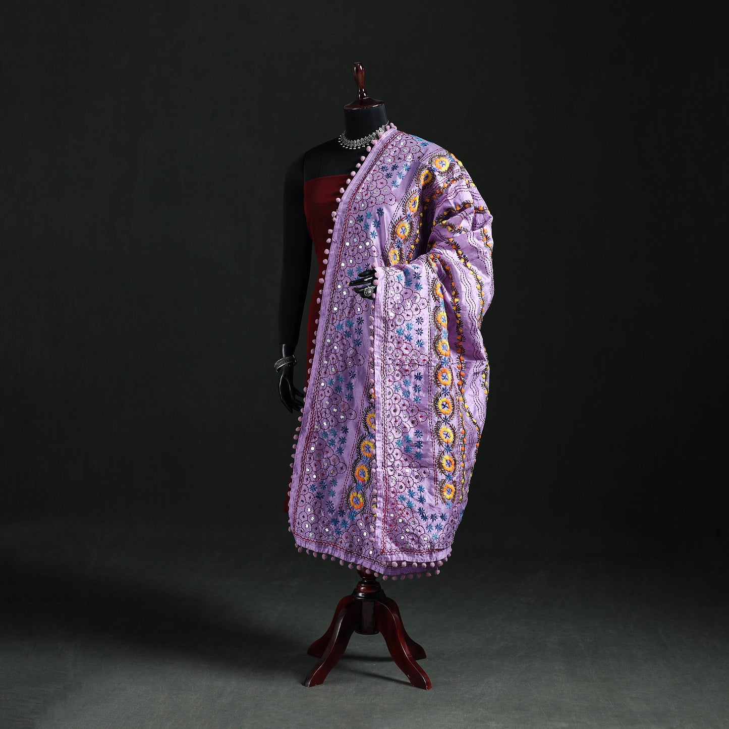 Phulkari Hand Embroidered Chanderi Silk Dupatta 38