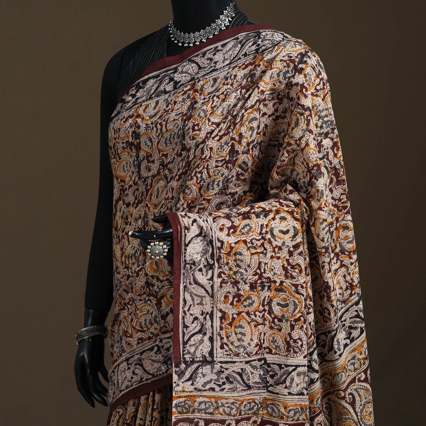 Pedana Hand Block Print Natural Dyed Cotton Kalamkari Saree 66