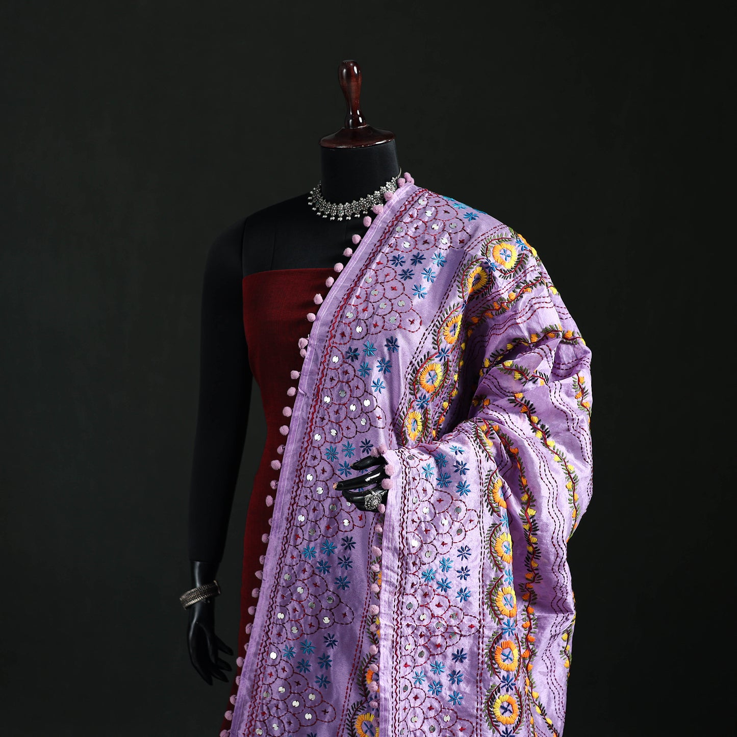 Phulkari Hand Embroidered Chanderi Silk Dupatta 38