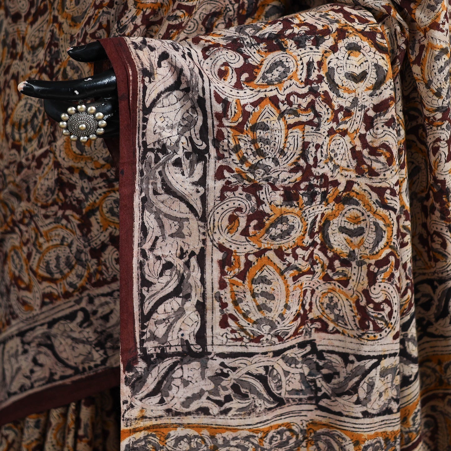 Pedana Hand Block Print Natural Dyed Cotton Kalamkari Saree 66