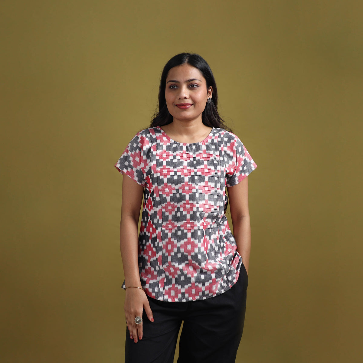 Pochampally Ikat Mercerised Cotton Crop Top for Women 04