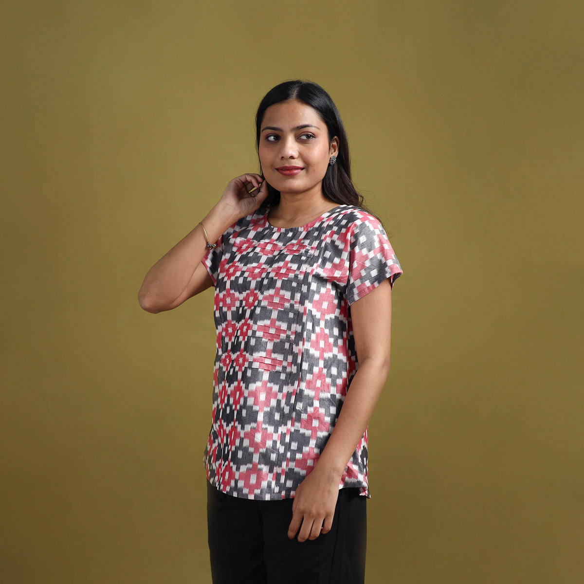 Pochampally Ikat Mercerised Cotton Crop Top for Women 04